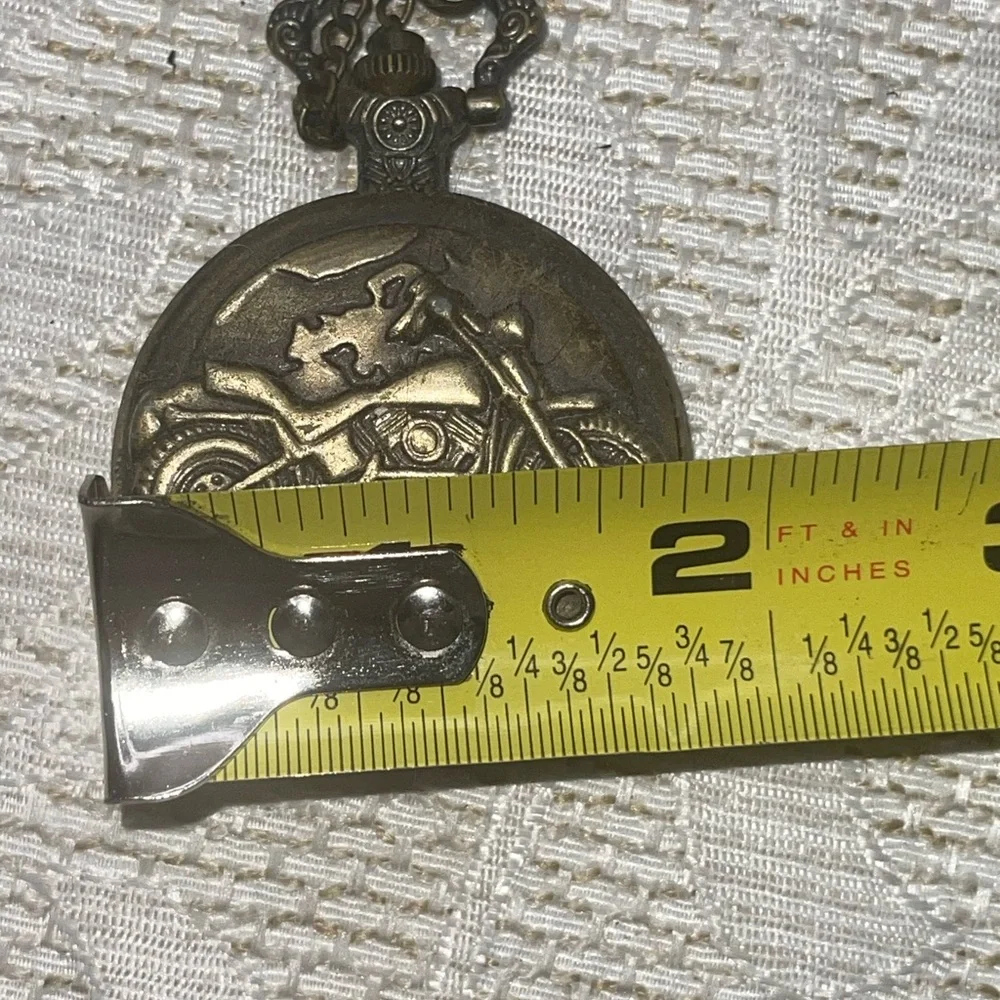 Vintage Bronze Motorcycle Quartz Pocket Watch with chain